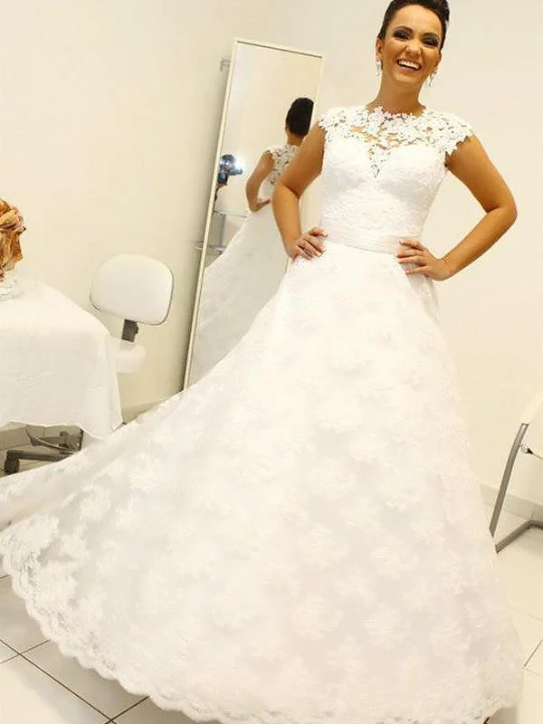 Ball Gown Scoop Lace Sleeveless Floor-Length Wedding Dresses Princess Bridal Dress