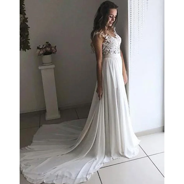 Charming Lace Formal A Line Cheap Long Beach Wedding Dresses, BGP236 Beautiful Lace Gown