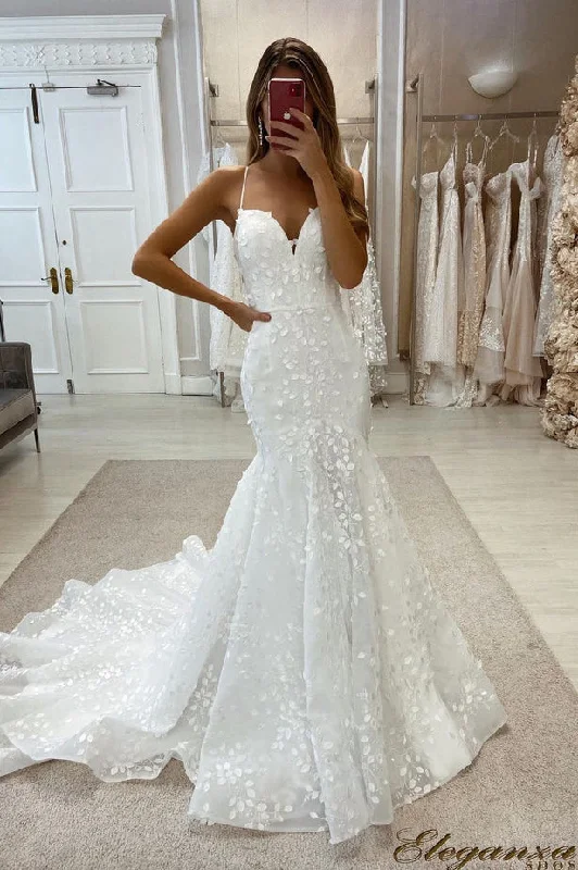 Charming Mermaid Sweetheart Tulle Wedding Dresses with Slit N123 Wedding Gown Set