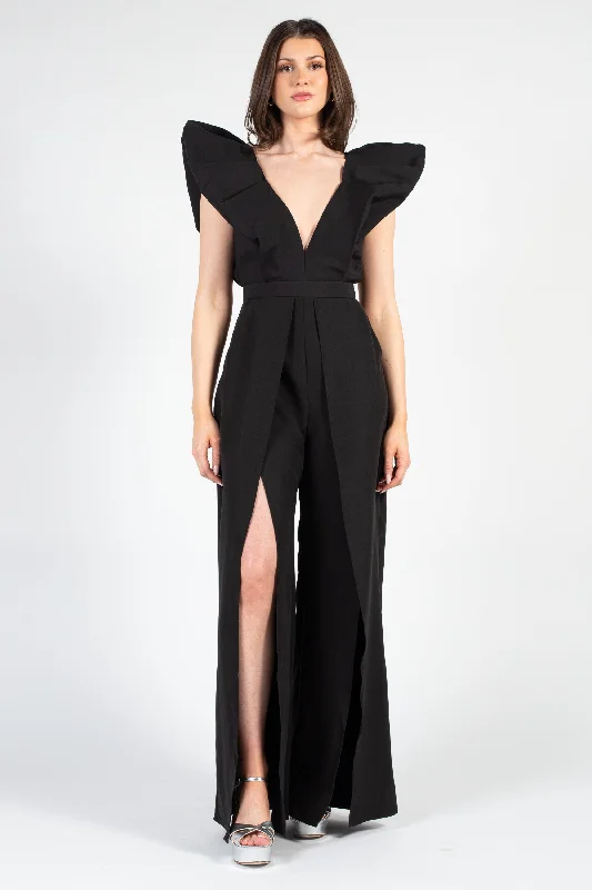 Meredith Neoprene Split Wide Leg Jumpsuit Strapless Wedding Gown