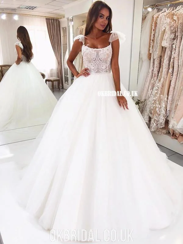 Gorgeous A-line Lace Top Sleeveless Tulle Long Wedding Dresses, FC4353 Ball Gown Wedding