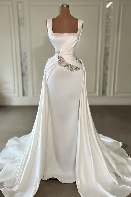 Gorgeous Sheath Train Bridal Wedding Dresses Gowns White Formal Prom Dresses SH1298 Sheer Wedding Dress