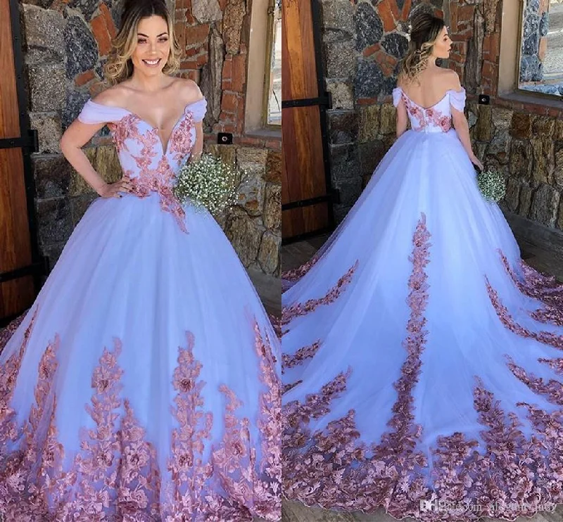 off the shoulder wedding dress ball gowns vestido de novia 2021 lace applique elegant princess luxury wedding gowns