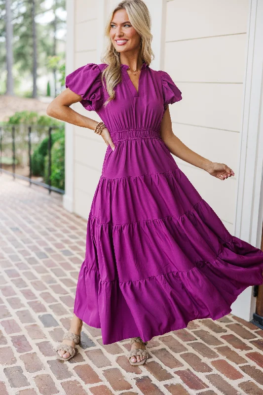 Coming Back For You Plum Purple Tiered Midi Dress New Year's Eve midi dresses