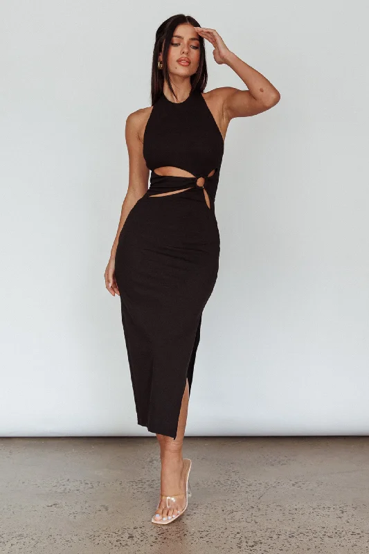 Crystal Skies Cut-Out Feature Midi Dress Black Sleeveless midi dresses