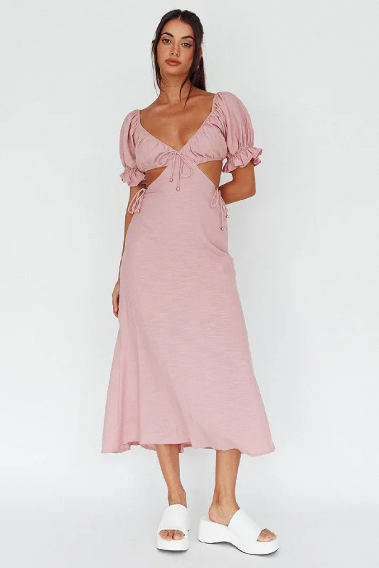 Fancy Free Puff Sleeve Midi Dress Blush Knitted midi dresses