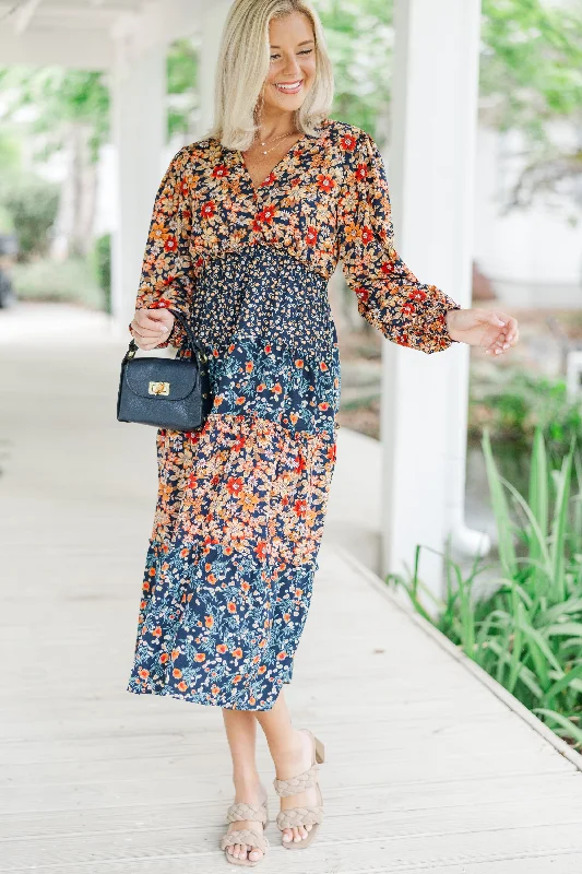 Go For It Navy Blue Ditsy Floral Midi Dress Festival midi dresses