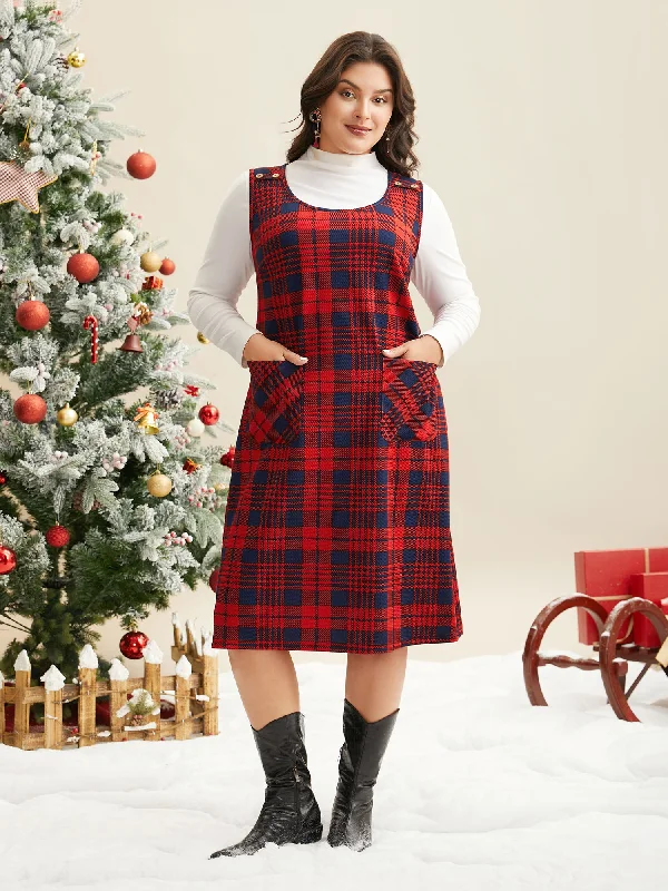 Holiday Plaid Sleeveless Stretch Midi Dress Satin midi dresses