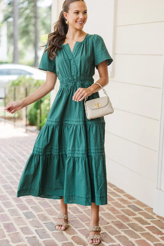 It's In The Air Emerald Green Tiered Midi Dress Summer party midi dresses