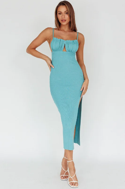 Jelina Gathered Bust Knit Midi Dress Teal Budget-friendly midi dresses