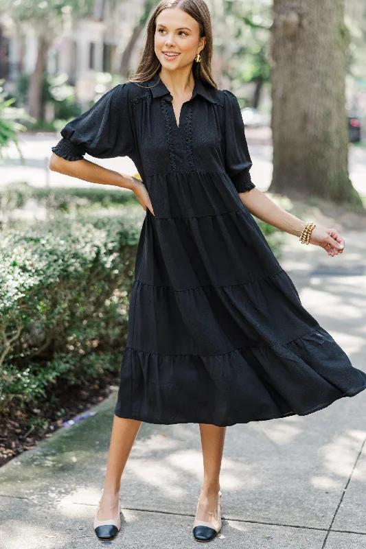 Looking For You Black Tiered Midi Dress Cocktail midi dresses