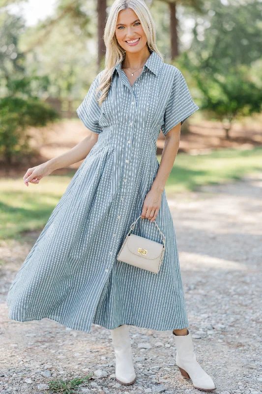 On Your Radar Dusty Olive Striped Midi Dress