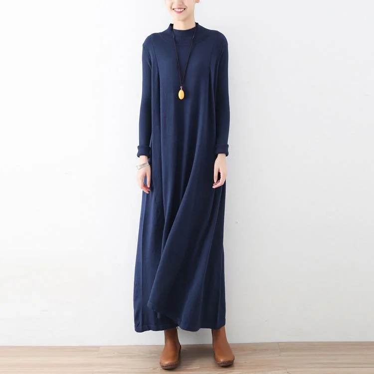 2017 autumn navy stylish sweater dresses plus size casual turtle neck maxi dress Trendy maxi dresses under $50