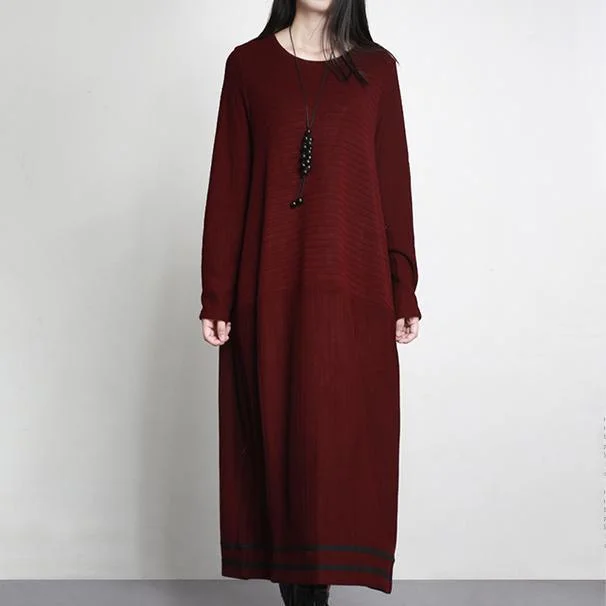 2017 casual burgundy cotton sweater dresses plus size elegant maxi dress Expensive maxi dresses