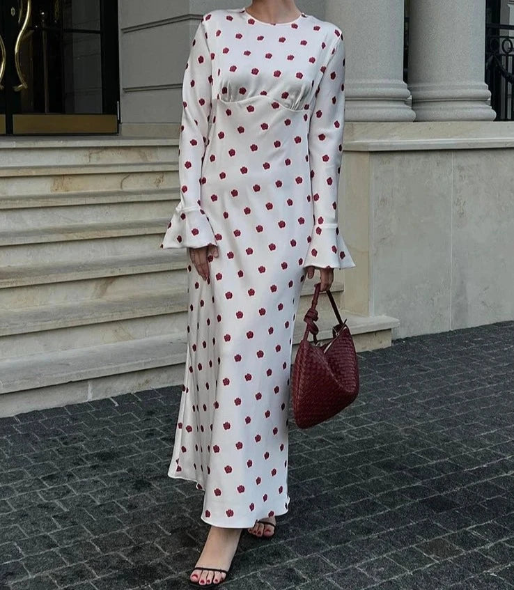 A&A Flare Long Sleeve Printed Polka Dot Maxi Dress Knitted maxi dresses