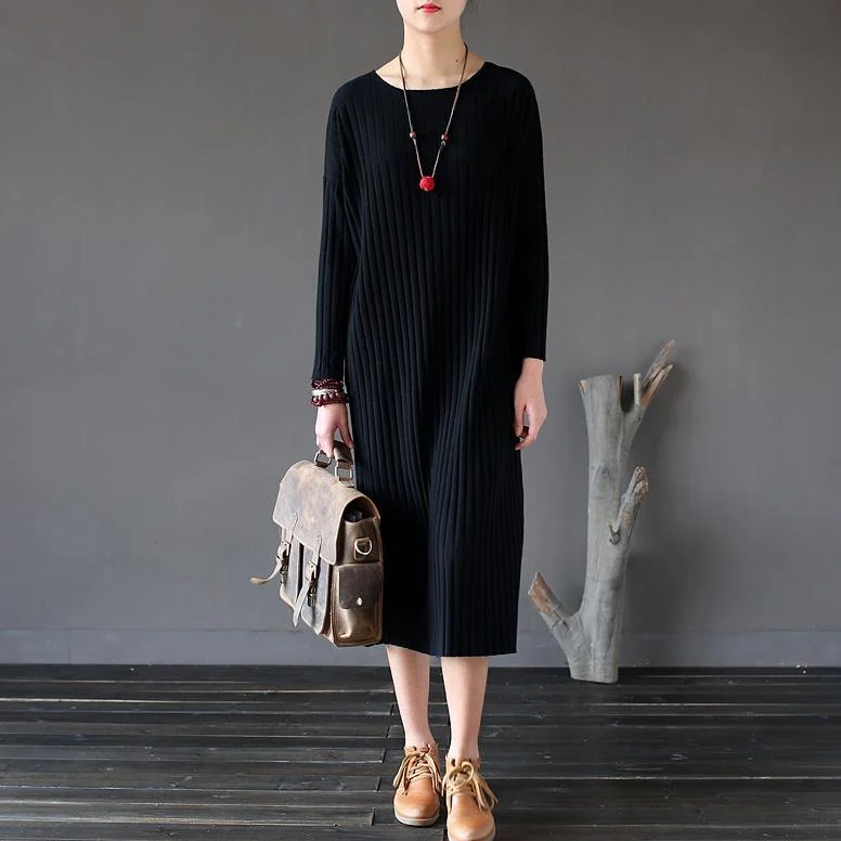 autumn black striped cotton sweater dresses casual slim long sleeve maxi dress Best maxi dresses for tall women