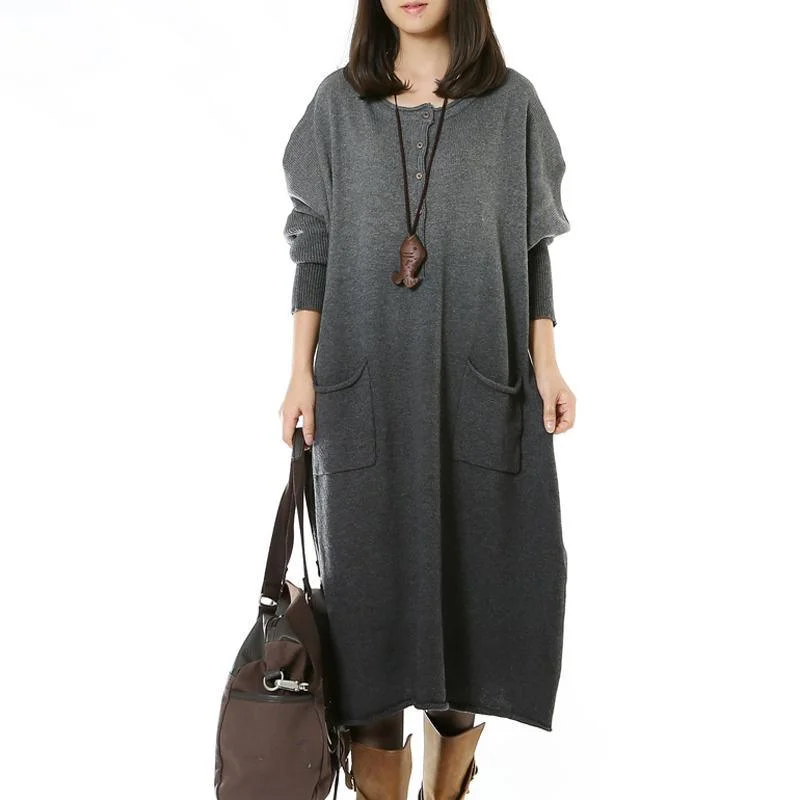 Gradient gray long sweater dresses maxi dress Goth maxi dresses