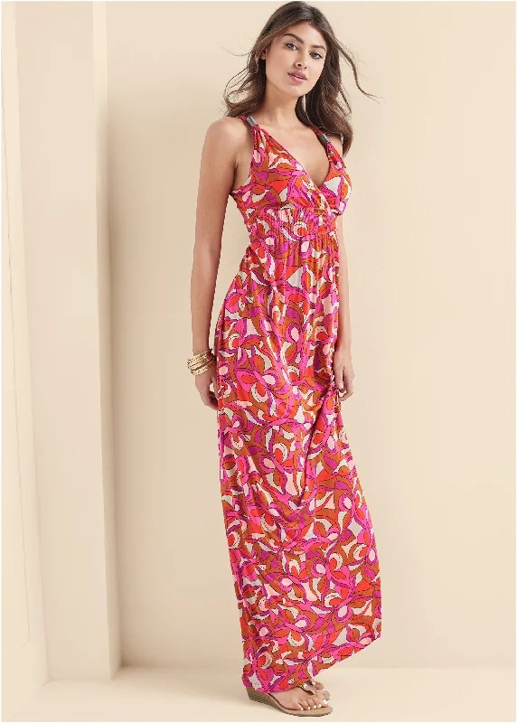 Geometric Print Maxi Dress - Pink Multi Holiday maxi dresses