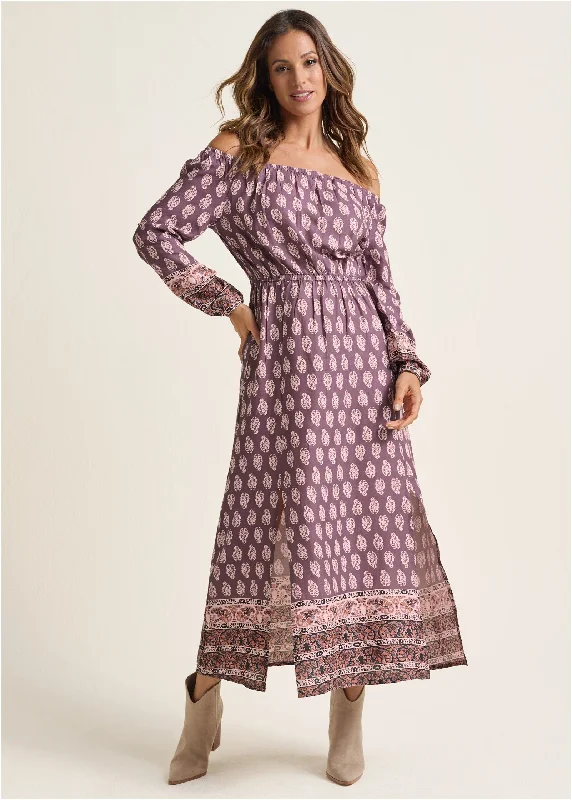 Paisley Printed Maxi Dress - Purple Multi Elegant maxi dresses