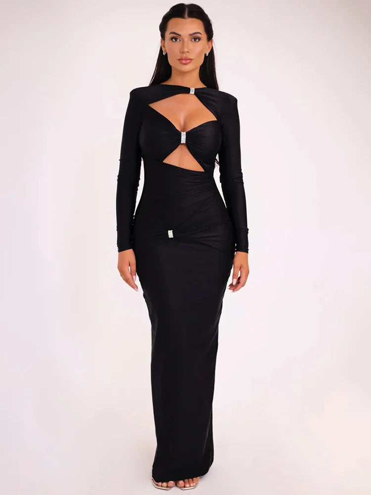 A&A Elegant Hollow Cut Out Long Sleeve Maxi Dress Versatile maxi dresses for all occasions