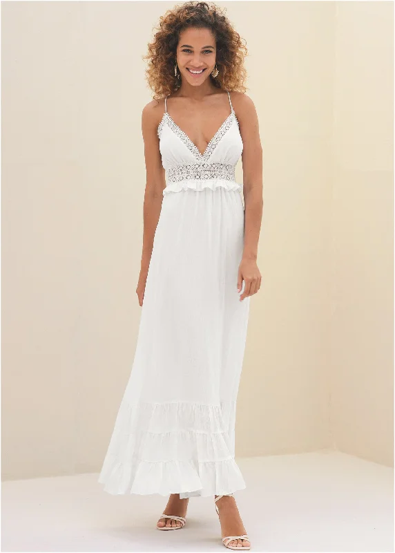 Crochet Detail Maxi Dress  - Off White Vintage maxi dresses