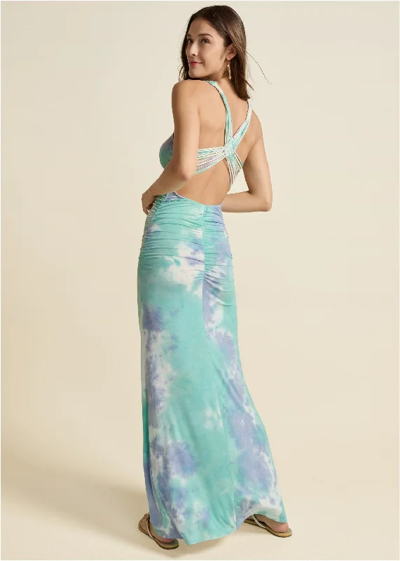 Strappy Back Maxi Dress - Blue Multi Anniversary maxi dresses