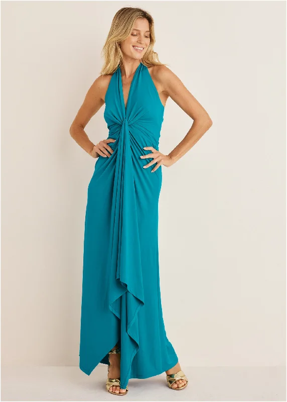 Plunging Knot Maxi Dress - Teal Prom maxi dresses