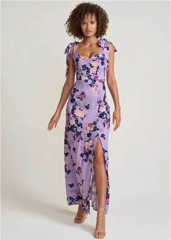 Tie Shoulder Maxi Dress - Purple Multi Cocktail maxi dresses