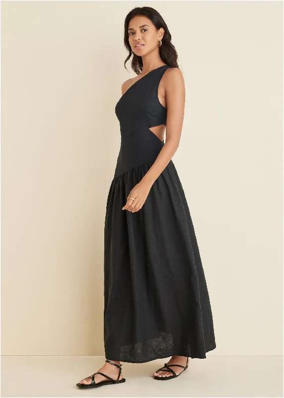 Linen Cutout Maxi Dress - Black Knitted maxi dresses