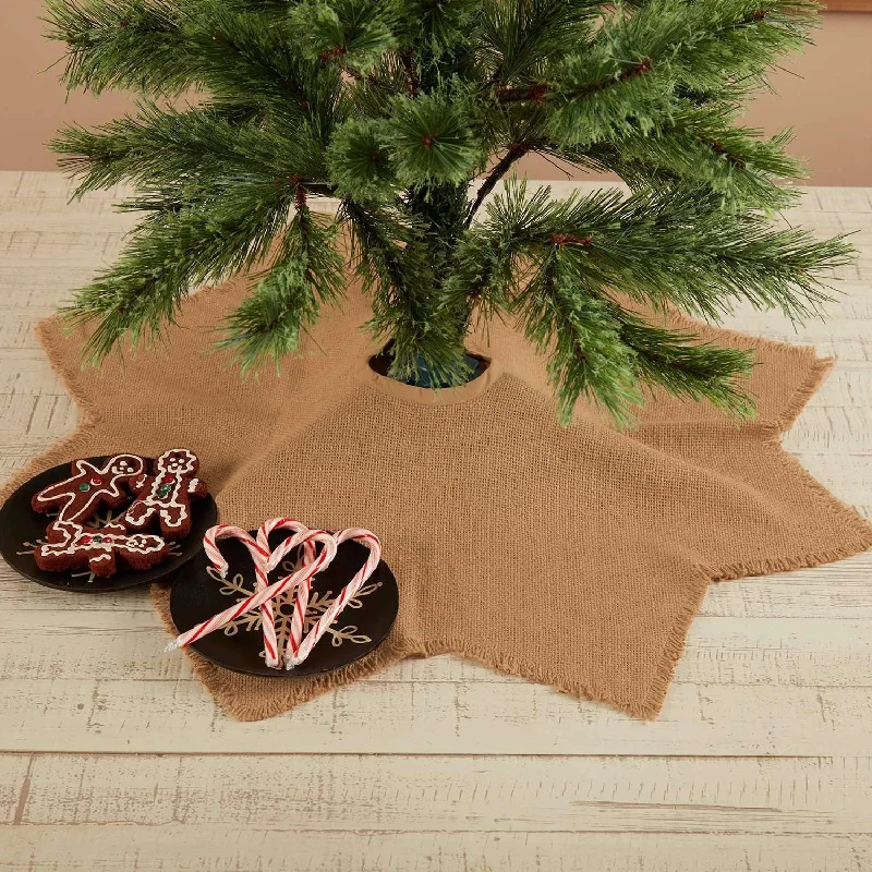 Burlap Natural Mini Christmas Tree Skirt 21 VHC Brands Fitted Pleated Skirt