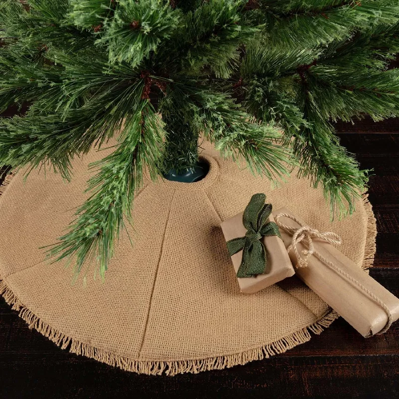 Festive Natural Burlap Mini Christmas Tree Skirt 21 VHC Brands Printed Mini Skirt