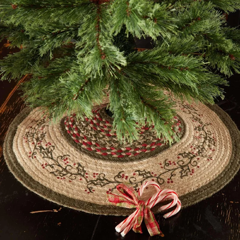 Holly Berry Jute Stencil Mini Christmas Tree Skirt 21 VHC Brands