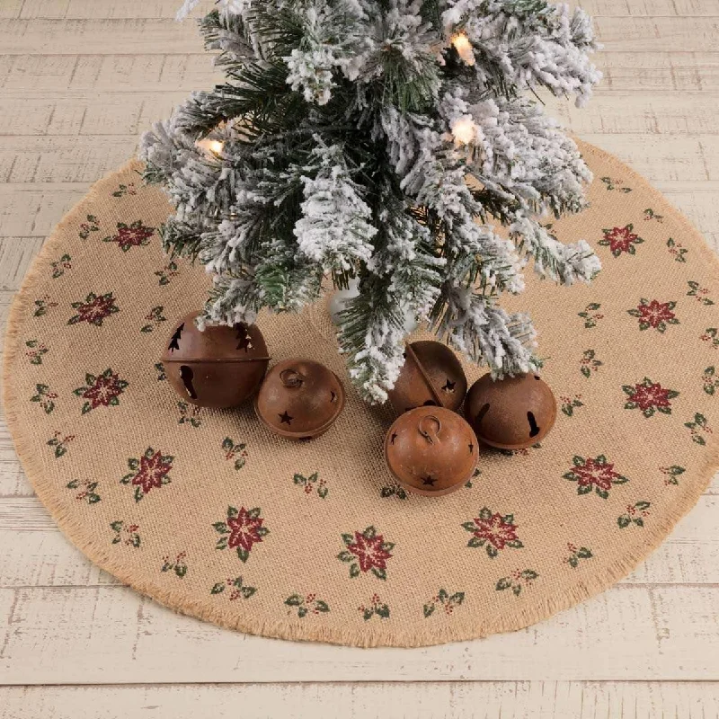 Jute Burlap Poinsettia Mini Christmas Tree Skirt 21 VHC Brands Colorblock Mini Skirt