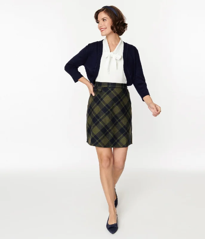 Sage Green & Navy Plaid Mini Skirt Casual Mini Skirt