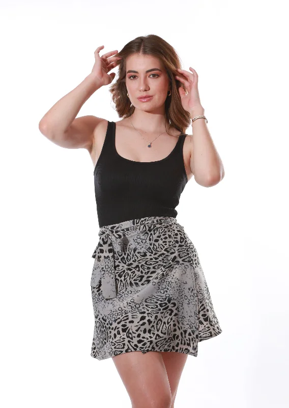 Short wrap leopard print skirt -Grey