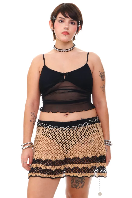 Vintage Y2K Cookie & Cream Crochet Mini Skirt - M/L Mini Skirt Party