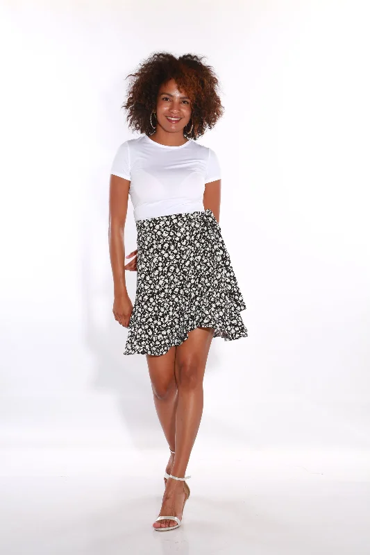 Wrap Floral short skirt - black Classic Denim Mini