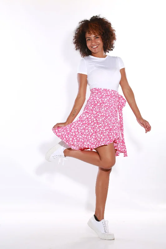 Wrap Floral short skirt - pink Vintage Denim Skirt