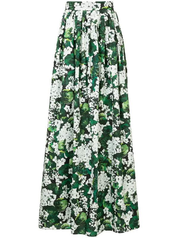 white geranium printed maxi skirt High-Waisted Maxi Skirt