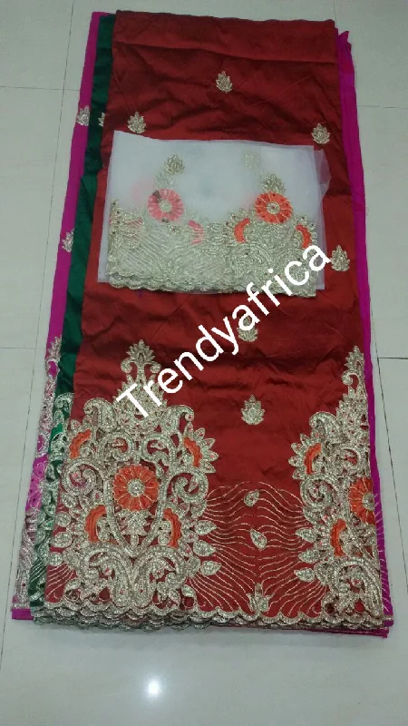 Assorted Colors Embriodery Silk George wrapper with matching net blouse. Indian-George for Nigerian  party dresses. Small-George