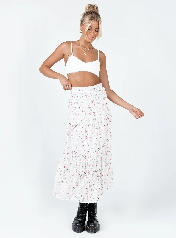 Athena Maxi Skirt White / Pink Floral Cozy Maxi Dress