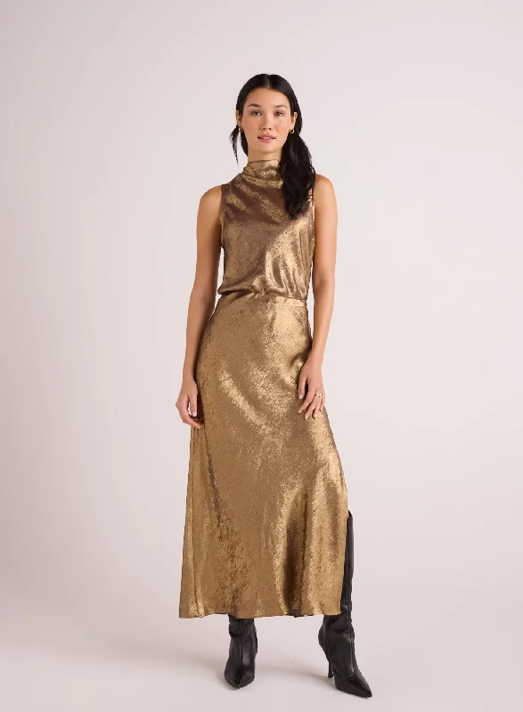 Side Slit Bias Maxi Skirt - Gold Metallic