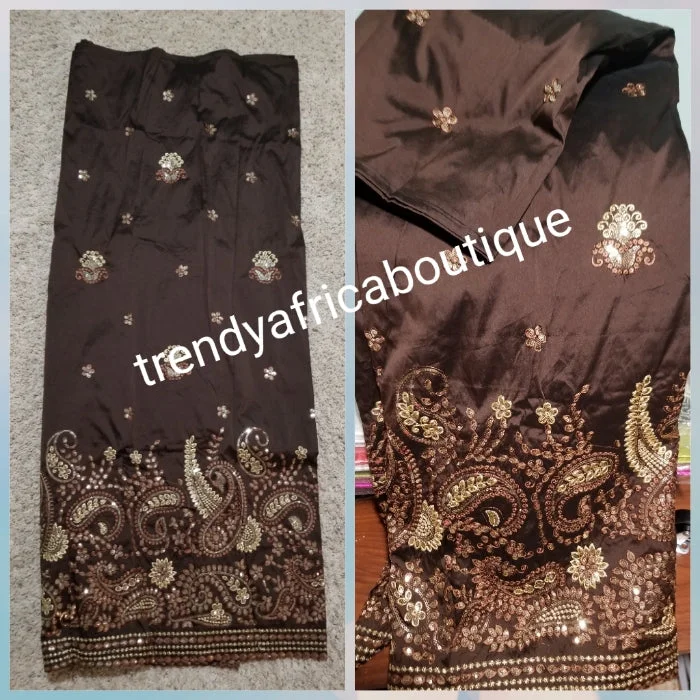 Clearance item: Chocolate brown/Gold  Embriodery silk Geoge fabric. Original quality George for making African party dress. Indian-George sold per 5yards and price is for 5yds Boohoo party dresses