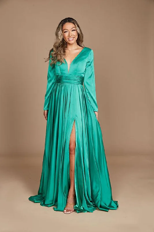 Formal Long Sleeve Evening Dress Satin party dresses