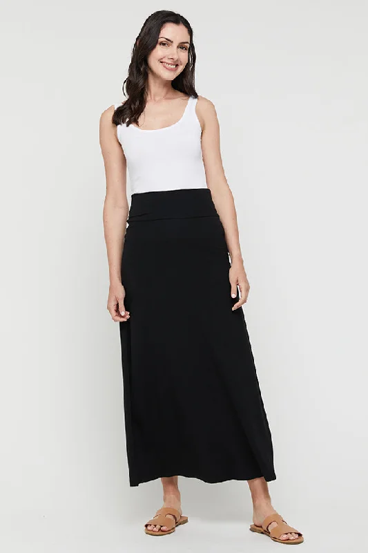 Lana Long Skirt - Black Button-up Maxi Skirt