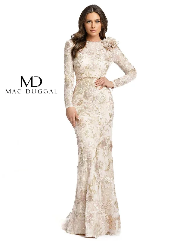 Mac Duggal 11174 Floral Lace Long Sleeve Formal Gown Sale Designer party dresses