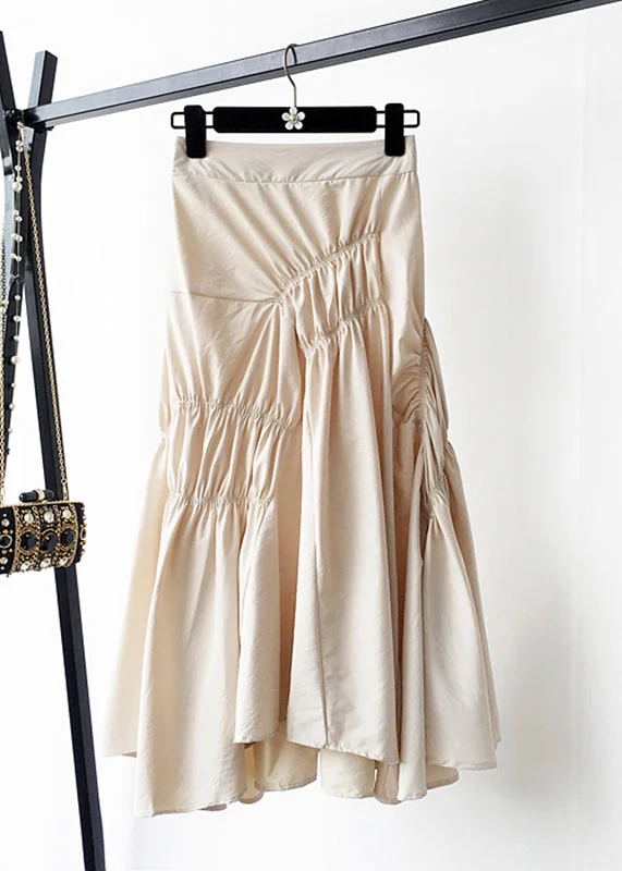 Natural Apricot Wrinkled Chiffon Maxi Skirts Fall Bold Maxi Skirt