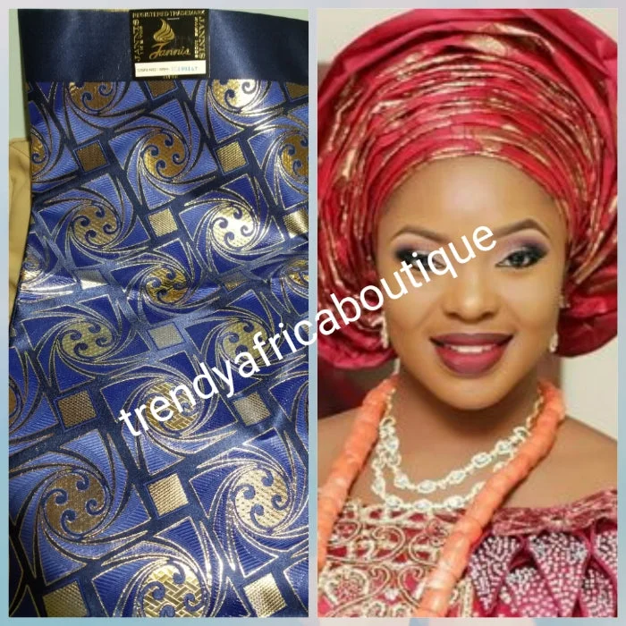 Navyblue/gold Nigerian Gele/headtie fabric for Traditional Head wrap. Regular-headtie size Gele 72"x36. One in a pack. Regular-headtie big gele for Nigerian party. Aso-ebi available a1 Fashion-forward party dresses