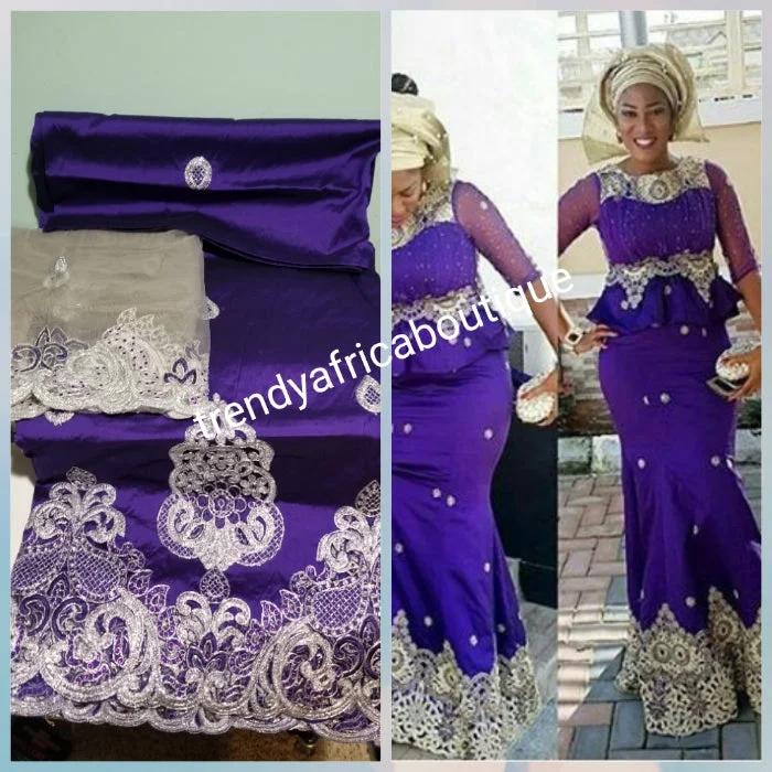 Purple/silver Embriodery Indian-George fabric for making Nigerian/African party dresses. Sold as 5yds+1.8yds matching net blouse. Top quality silk George. Contact us for Aso-ebi order. Forever 21 party dresses