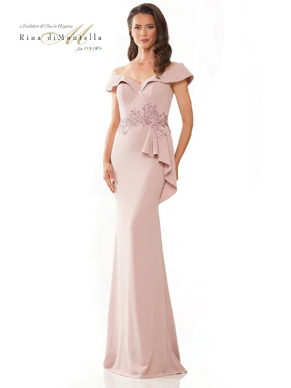 Rina di Montella Long Off Shoulder Formal Gown 2821 Silk party dresses